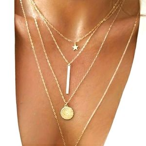 1 Fashion Layered Star Round Pendant Necklace For Women